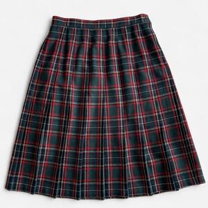 Vintage Koret Green Red Tartan Plaid Pleated Wool Blend Midi Skirt
